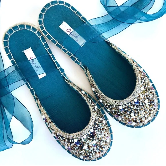 Embellished Lace Up Ballet Espadrilles - Picture 4 of 11